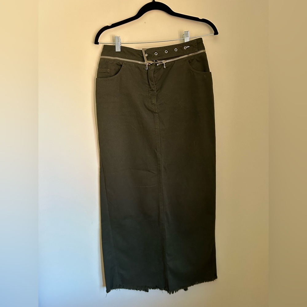 Jean Paul Gaultier Jean’s Khaki Green Maxi Skirt with Zippered Belt